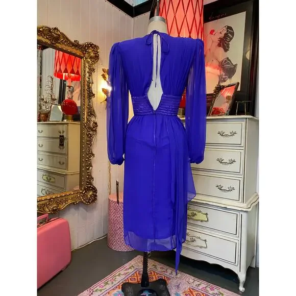 vintage 1980s purple silk dress by wayne clark sheer statement 80s fashion sm 26 - Picture 9 of 11